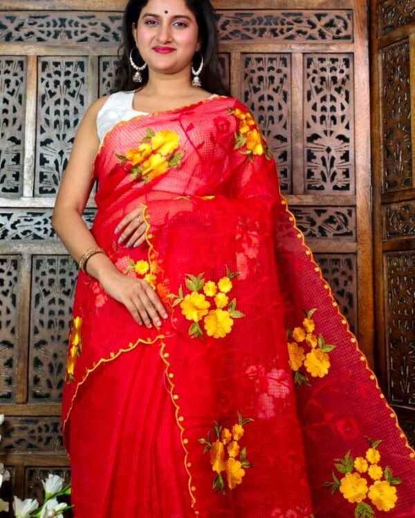 Resom Kota Rose Ambodari Work Red Saree