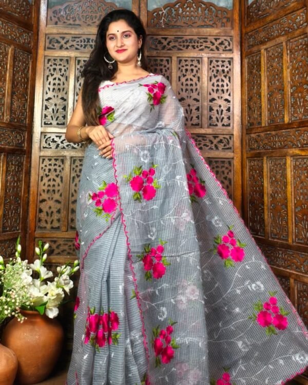 Resom Kota Rose Ambodari Work Grey Saree