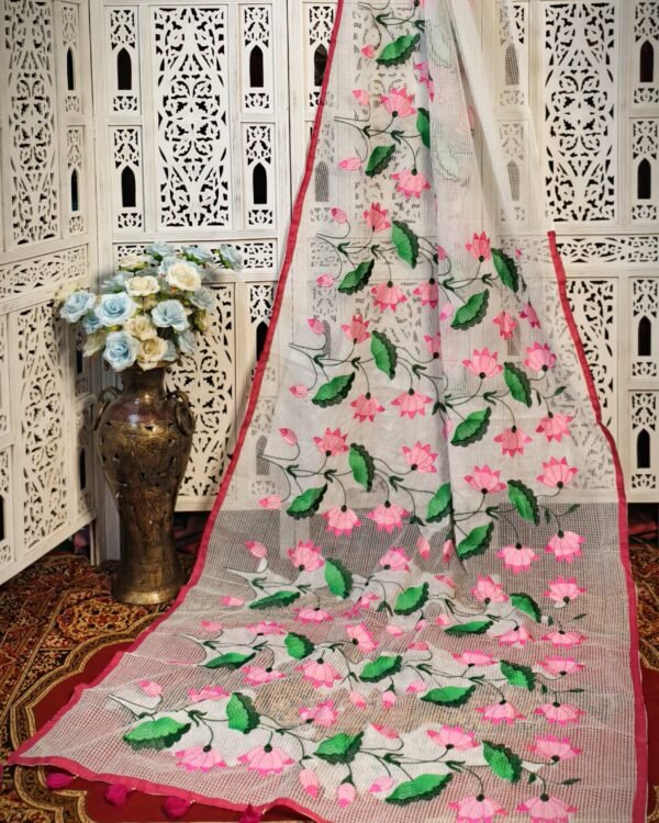 Resom Kota Lotas Ambodari Work White Saree