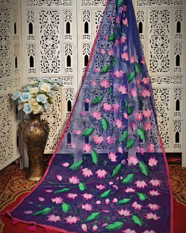 Resom Kota Lotas Ambodari Work Blue Saree