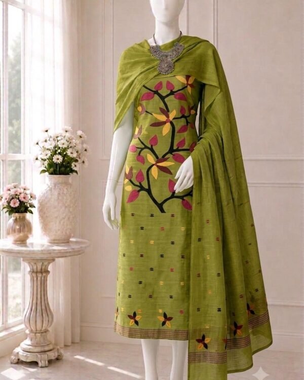 Lata Pasta Cotton Unstitched Jamdani Kurti Set