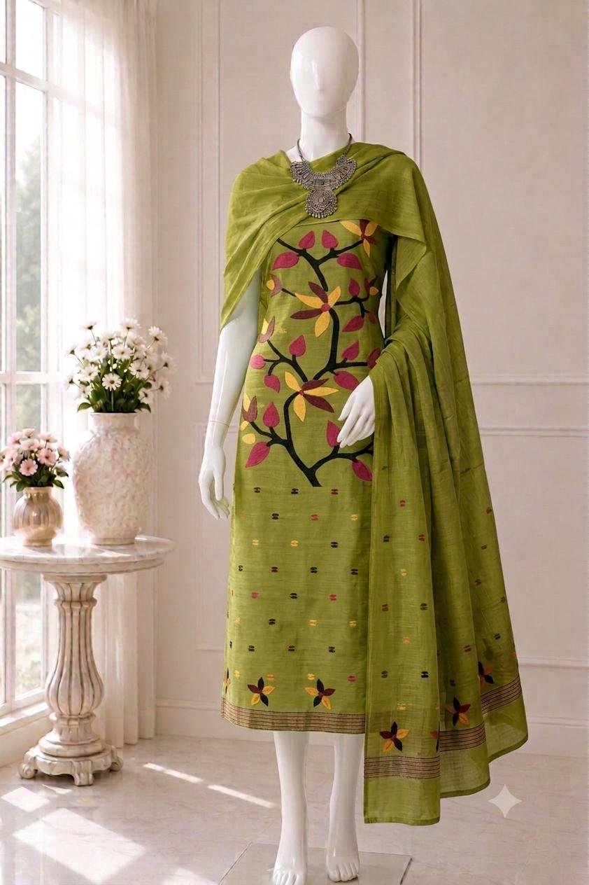 Lata Pasta Cotton Unstitched Jamdani Kurti Set