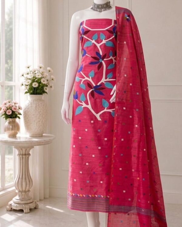 Lata Deep Rani Cotton Unstitched Jamdani Kurti Set