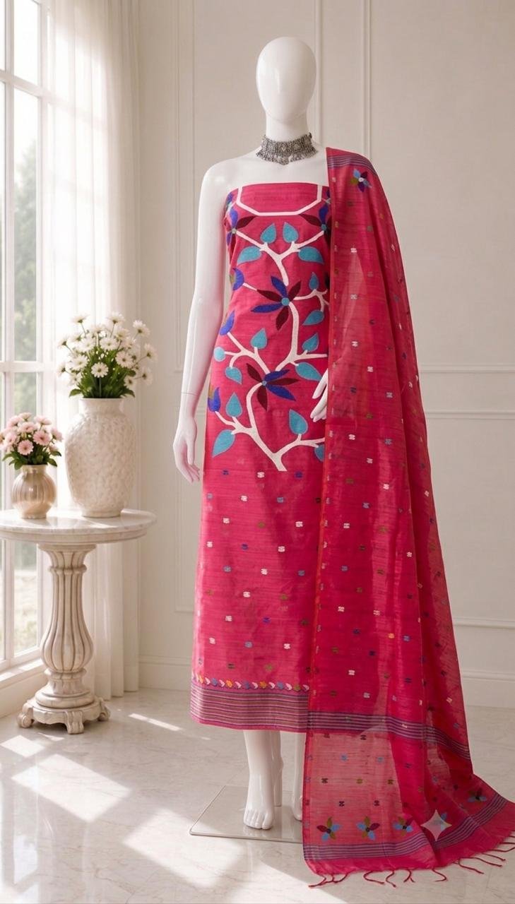 Lata Deep Rani Cotton Unstitched Jamdani Kurti Set