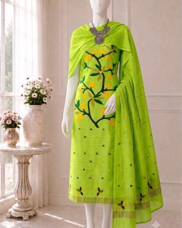 Lata Highlight Cotton Unstitched Jamdani Kurti Set