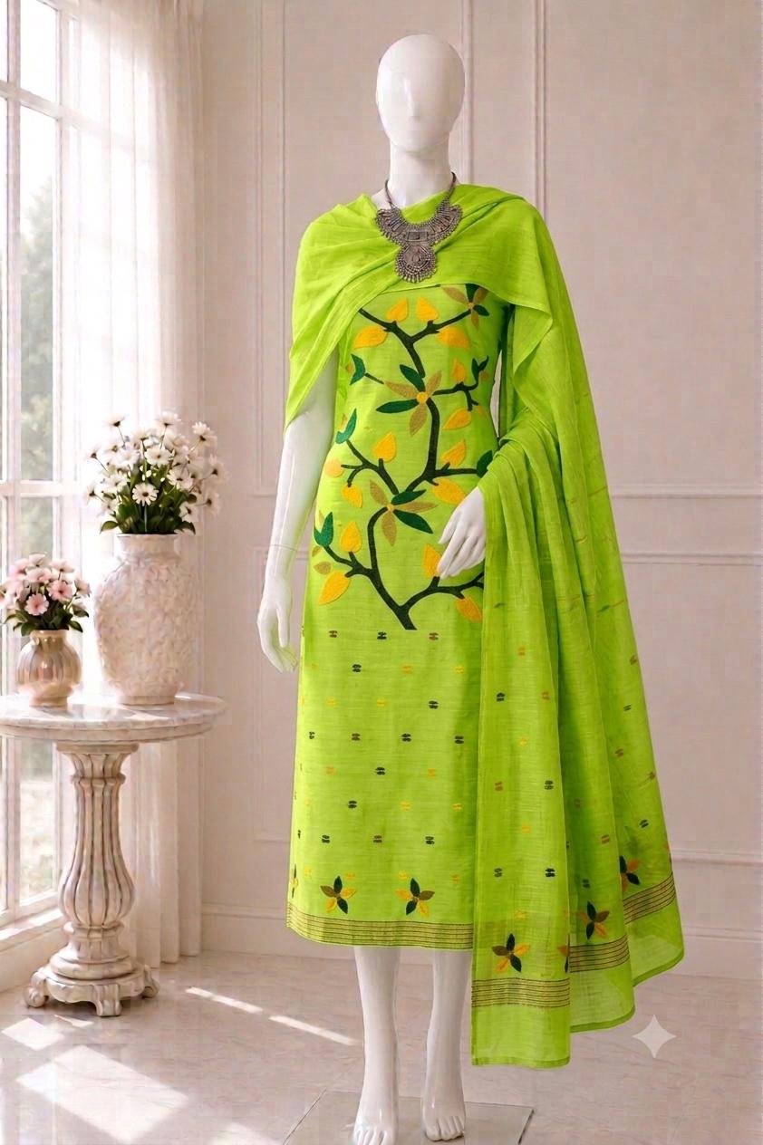 Lata Highlight Cotton Unstitched Jamdani Kurti Set