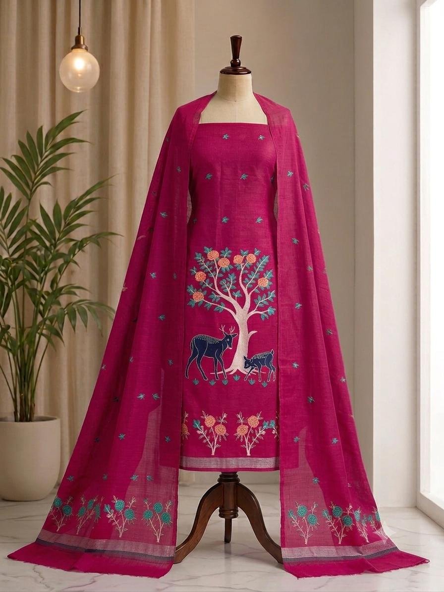 Aronnomaya Rani Slab Cotton Unstitched Jamdani Kurti Set