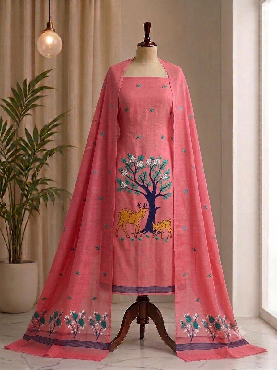 Aronnomaya Paddo Kanok Slab Cotton Unstitched Jamdani Kurti Set