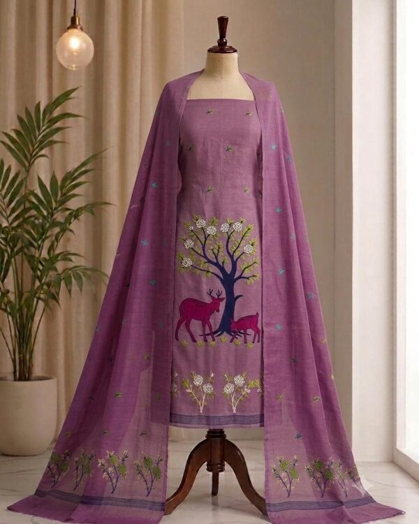 Aronnomaya Light Majenda Slab Cotton Unstitched Jamdani Kurti Set