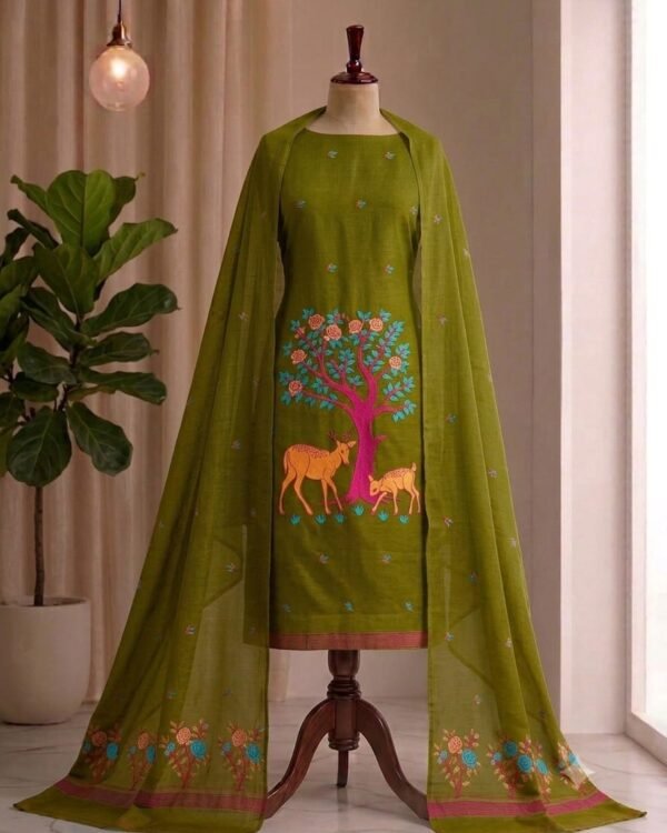 Aronnomaya Pasta Slab Cotton Unstitched Jamdani Kurti Set
