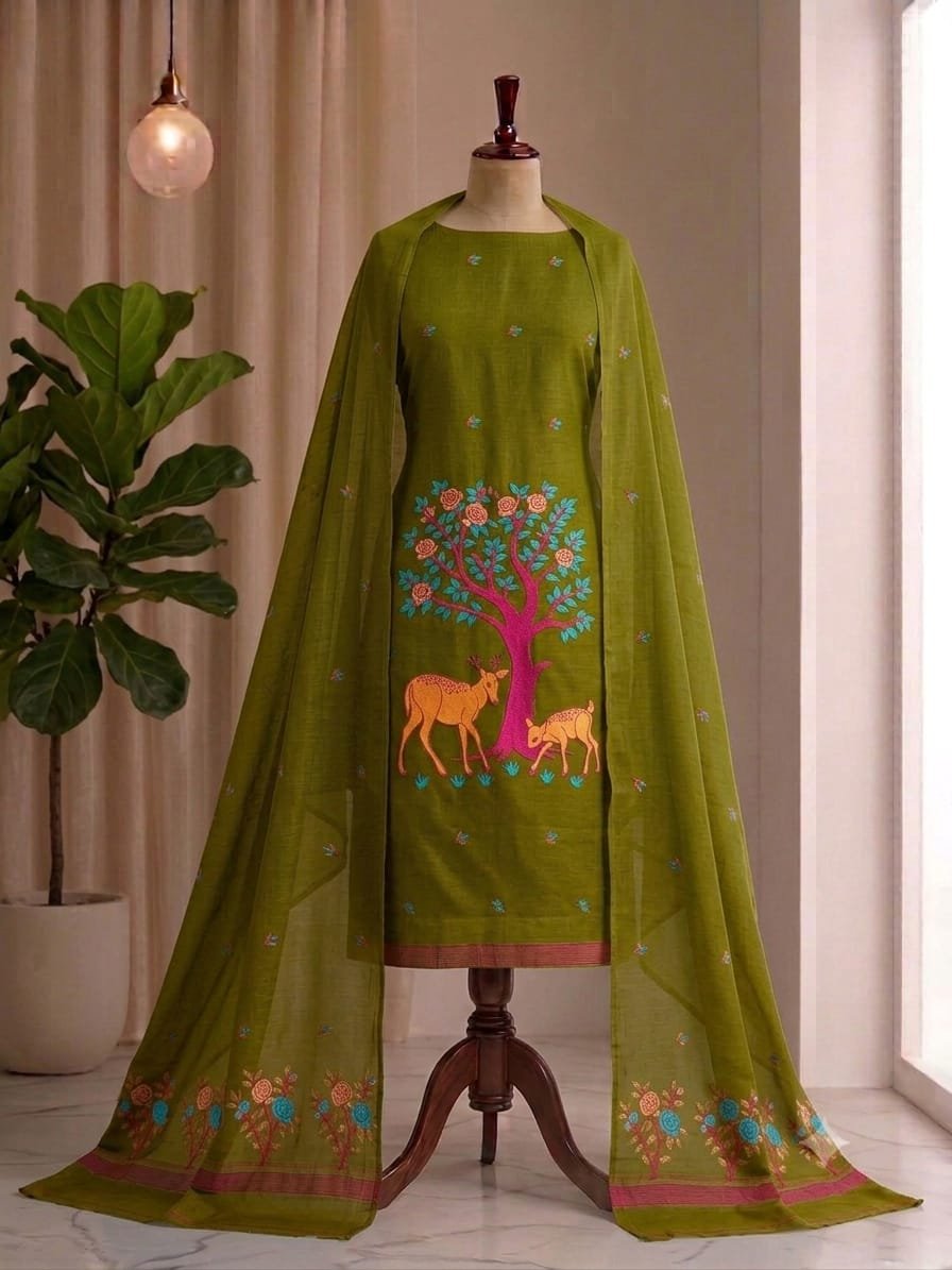 Aronnomaya Pasta Slab Cotton Unstitched Jamdani Kurti Set