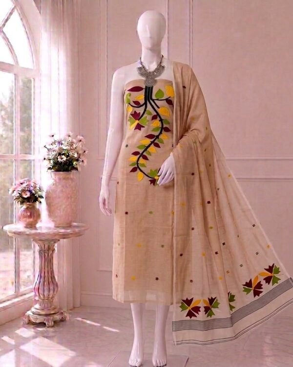 Flower Off White Slab Cotton Unstitched Jamdani Kurti Set