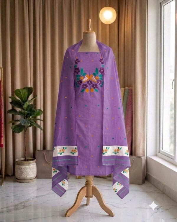 Subarnolata Purple Slab Cotton Unstitched Jamdani Kurti Set