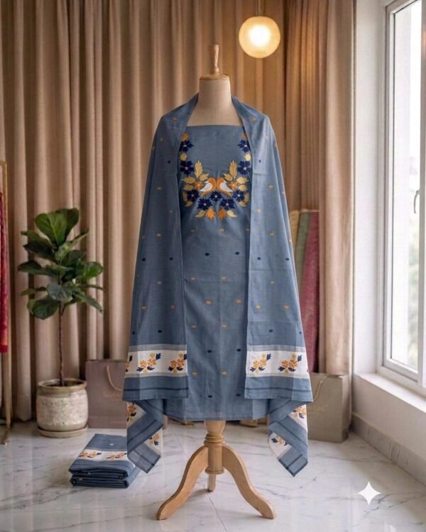 Subarnolata Grey Slab Cotton Unstitched Jamdani Kurti Set
