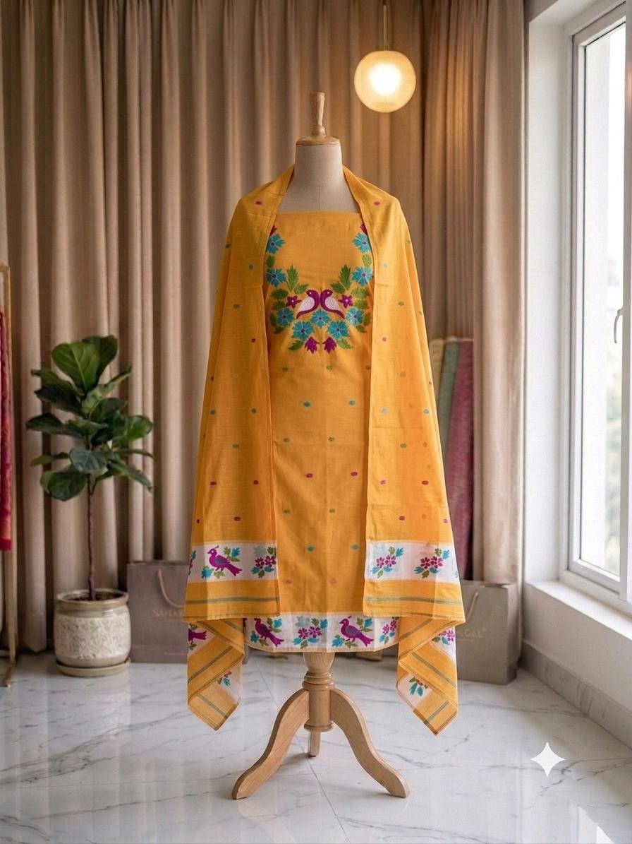 Subarnolata Rast Slab Cotton Unstitched Jamdani Kurti Set