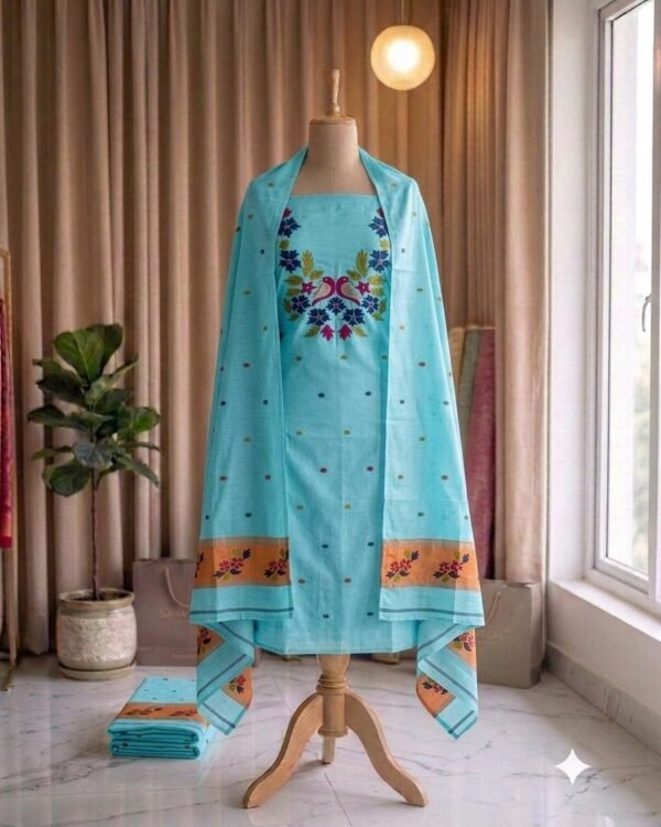 Subarnolata Firoja Slab Cotton Unstitched Jamdani Kurti Set