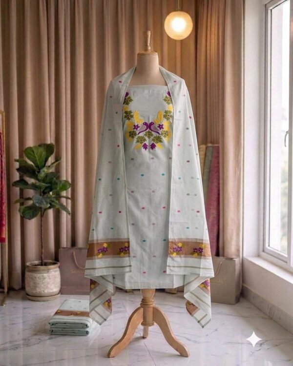 Subarnolata Stell Slab Cotton Unstitched Jamdani Kurti Set