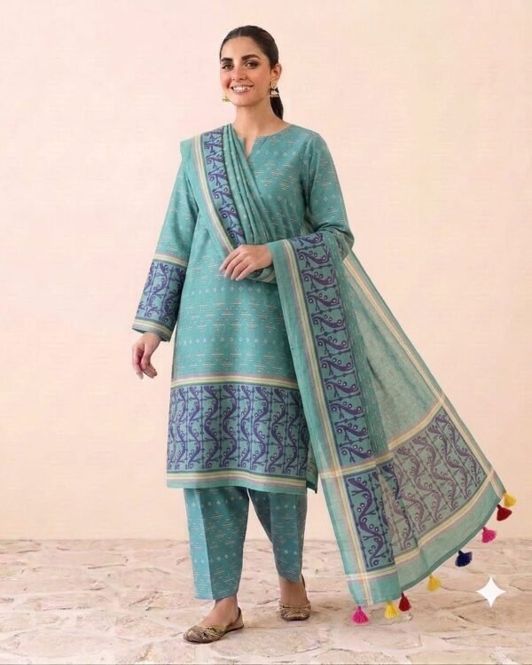 Mrinmoi Green Cotton Two Ps Unstitched Jamdani Kurti Set