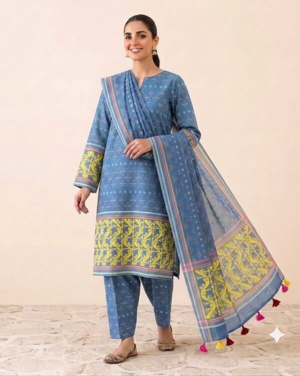 Mrinmoi Ash Cotton Two Ps Unstitched Jamdani Kurti Set