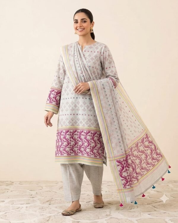 Mrinmoi Off White Cotton Two Ps Unstitched Jamdani Kurti Set