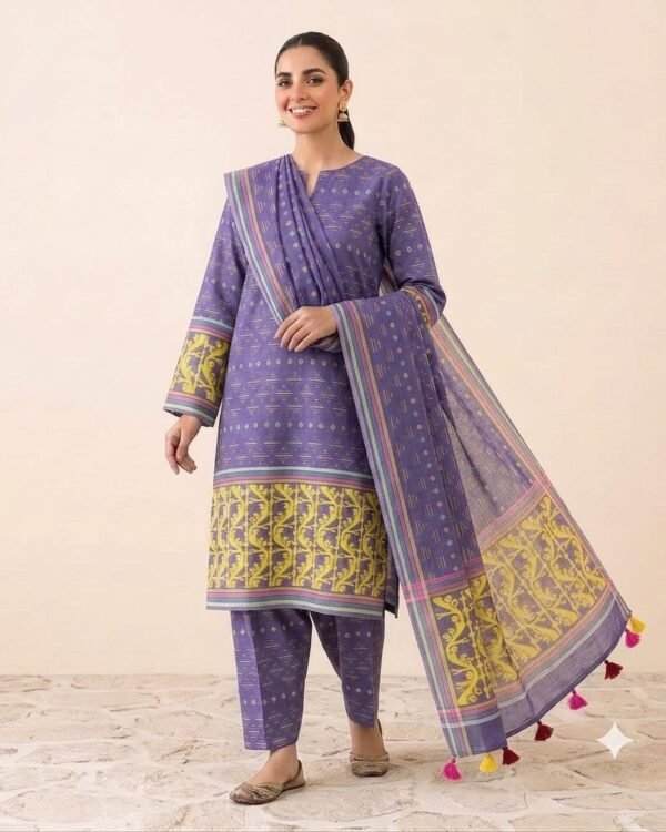 Mrinmoi Purple Cotton Two Ps Unstitched Jamdani Kurti Set