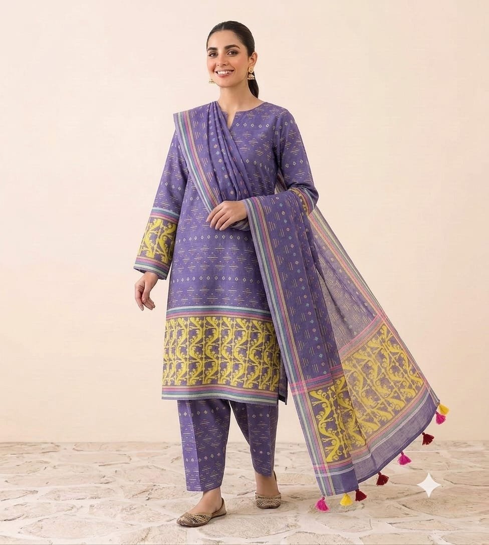 Mrinmoi Purple Cotton Two Ps Unstitched Jamdani Kurti Set