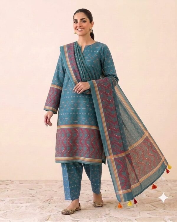 Mrinmoi Raja Green Cotton Two Ps Unstitched Jamdani Kurti Set