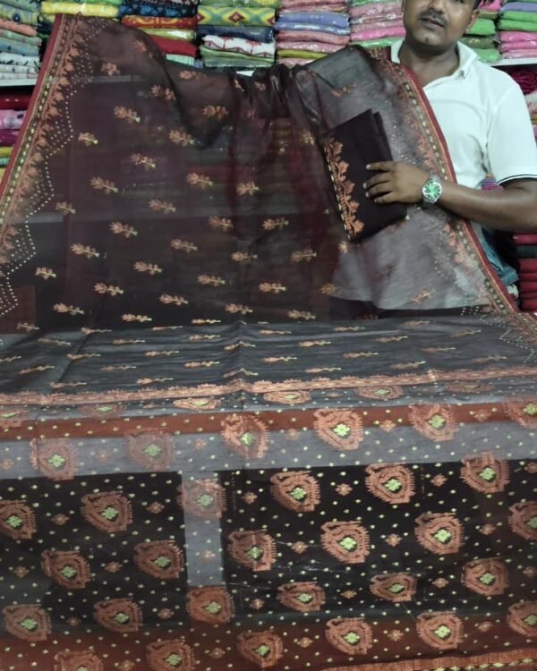 Rose Dhakai Soft Choklet Jori Design Jamdani Saree