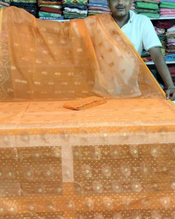 Rose Dhakai Soft Orange Jori Design Jamdani Saree
