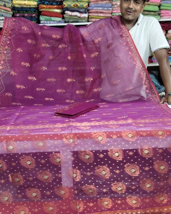 Rose Dhakai Soft Majenda Jori Design Jamdani Saree