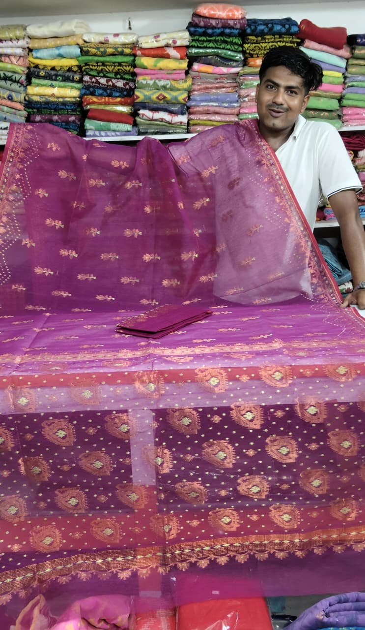 Rose Dhakai Soft Majenda Jori Design Jamdani Saree