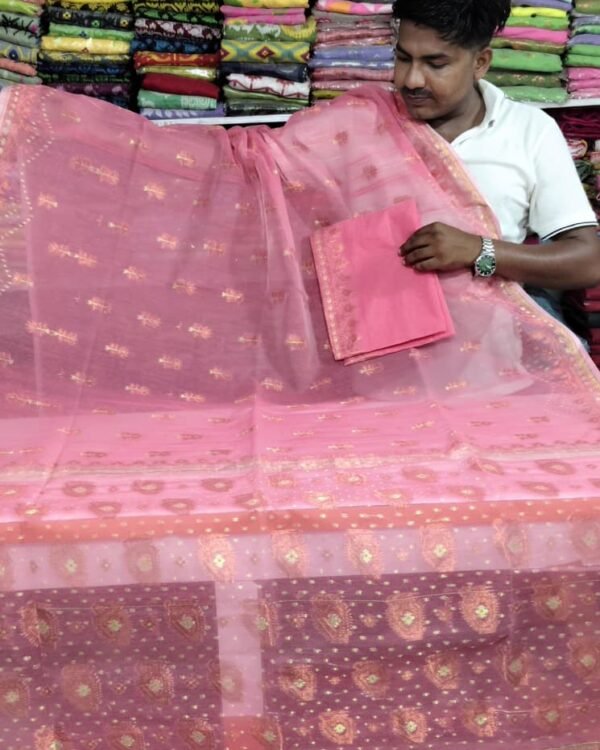 Rose Dhakai Soft Paddokanok Jori Design Jamdani Saree
