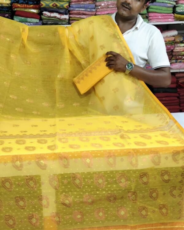 Rose Dhakai Soft Yellow Jori Design Jamdani Saree