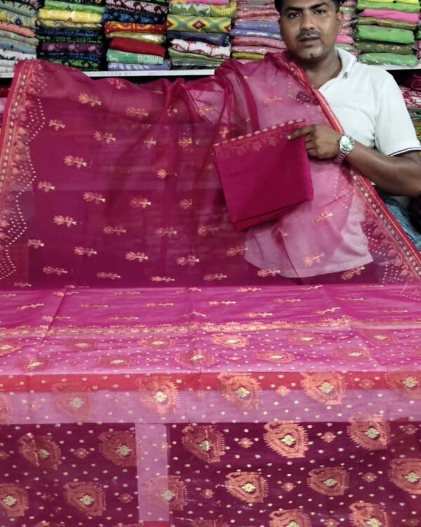 Rose Dhakai Soft Rani Jori Design Jamdani Saree