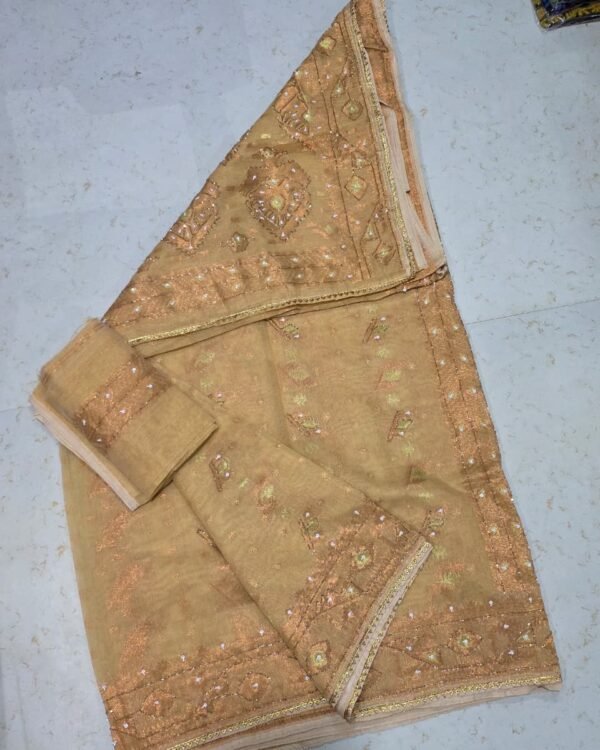 Bapta Jori Beige Kardana Hand Work Jamdani Saree