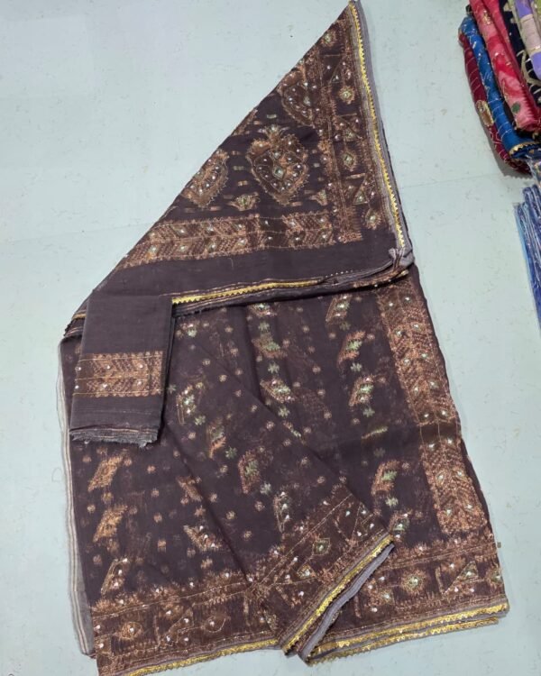 Bapta Jori Brown Kardana Hand Work Jamdani Saree