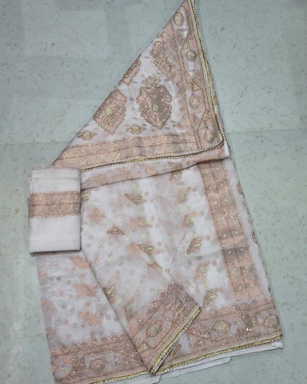 Bapta Jori White Kardana Hand Work Jamdani Saree