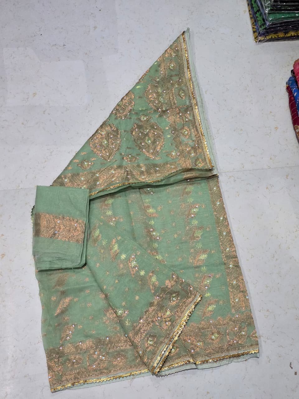 Bapta Jori Olive Kardana Hand Work Jamdani Saree