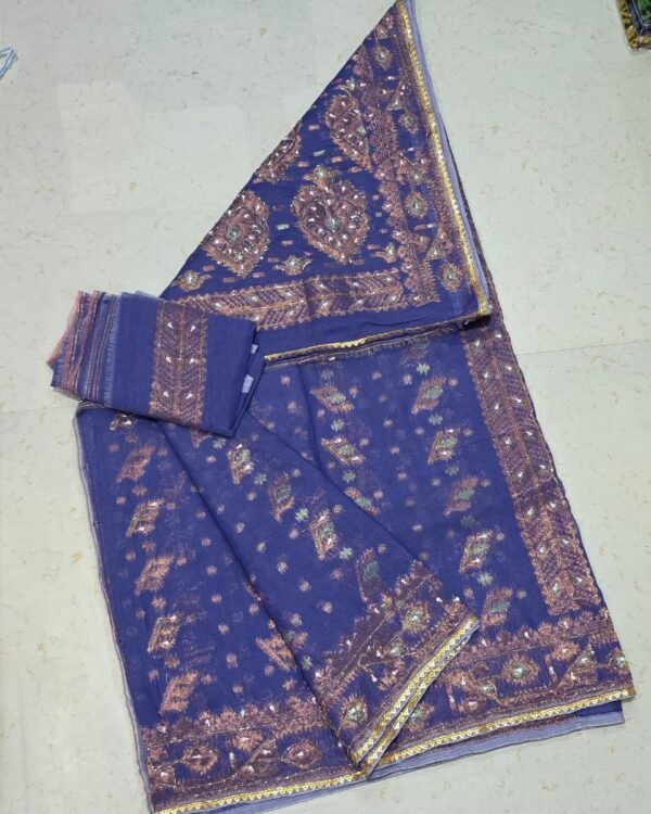 Bapta Jori Blue Kardana Hand Work Jamdani Saree