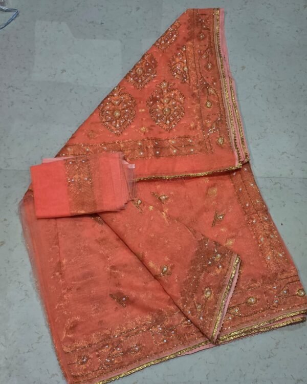 Bapta Jori Light Coral Kardana Hand Work Jamdani Saree