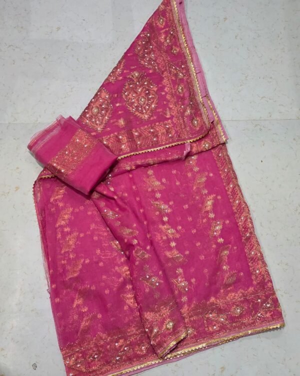 Bapta Jori Light Rani Kardana Hand Work Jamdani Saree