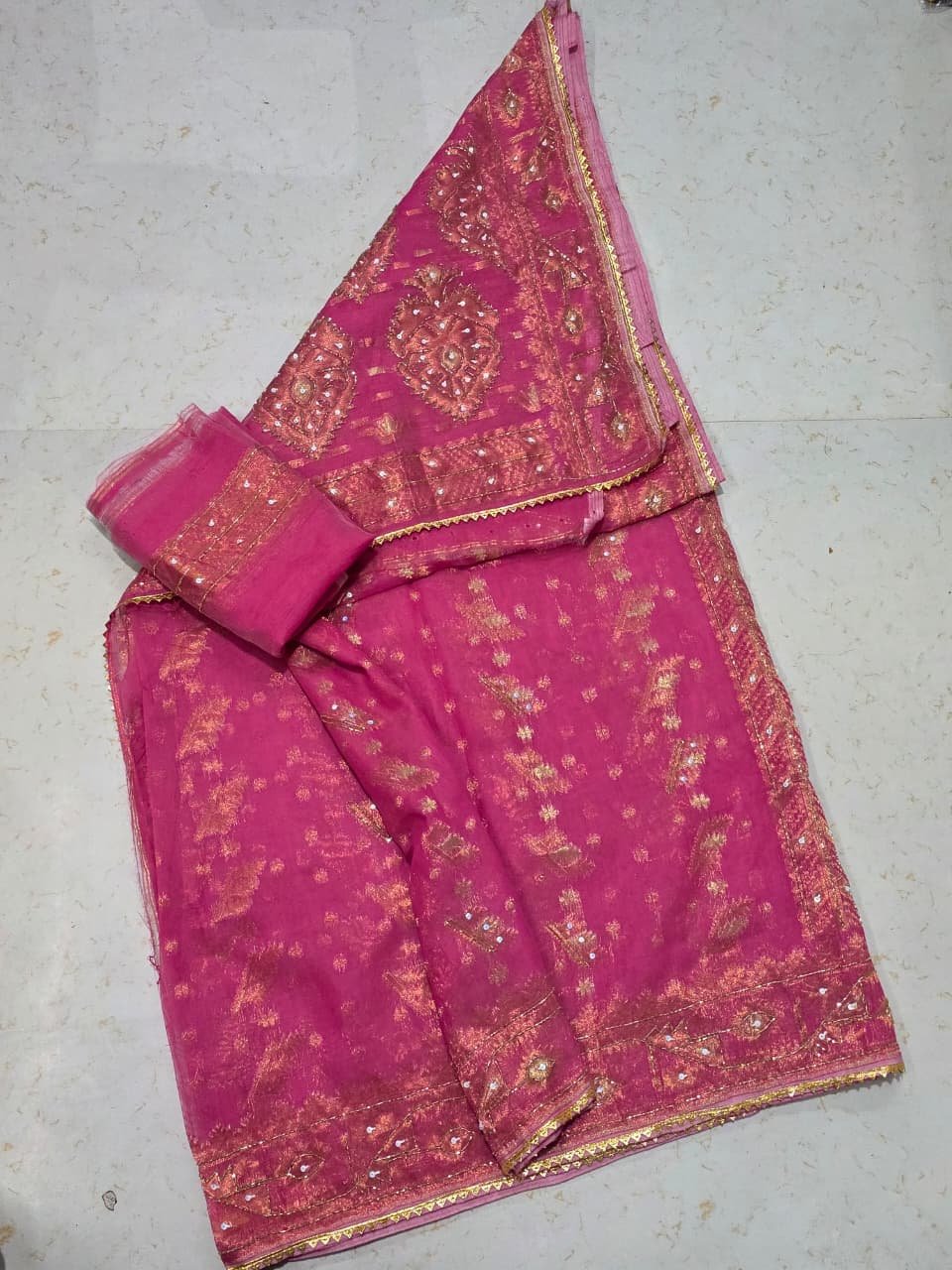 Bapta Jori Light Rani Kardana Hand Work Jamdani Saree